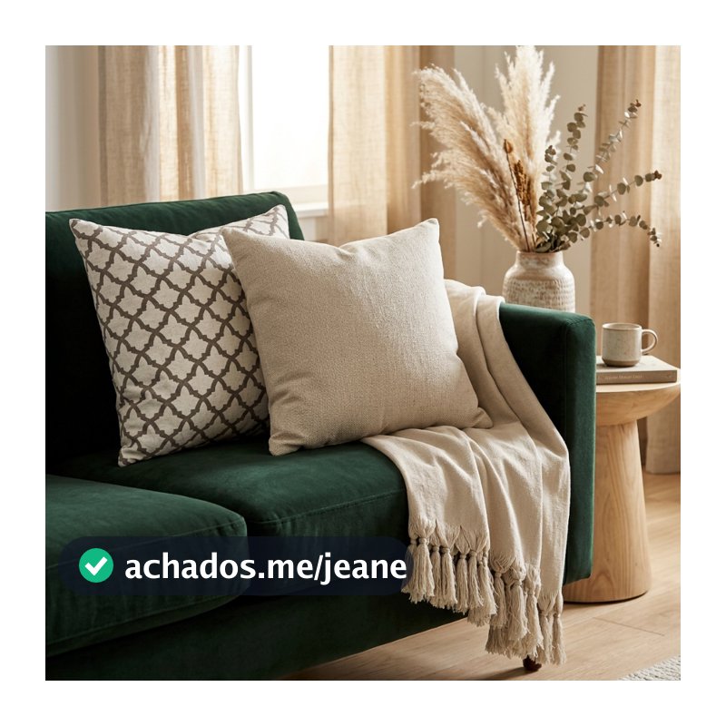 Kit Manta Para Sofá Retrátil + 4 Capas Almofadas Geométricas Bege Cru