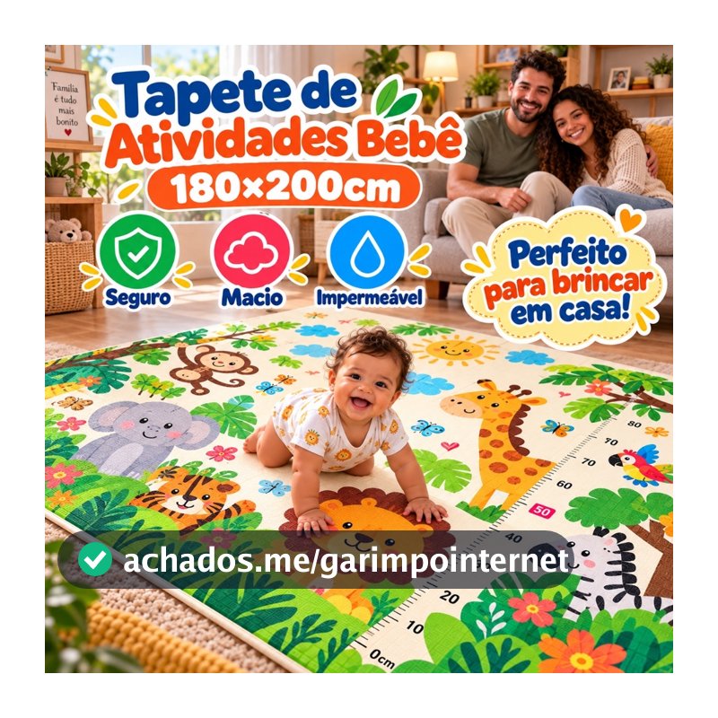 Tapete infantil dupla face dobrável 200×180×0,8 cm antiderrapante e anti-impacto