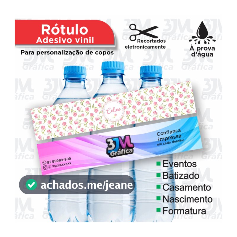 Rótulo para água mineral - A prova d'água, Adesivo - Lembrancinha, Eventos, Batizado, Formatura