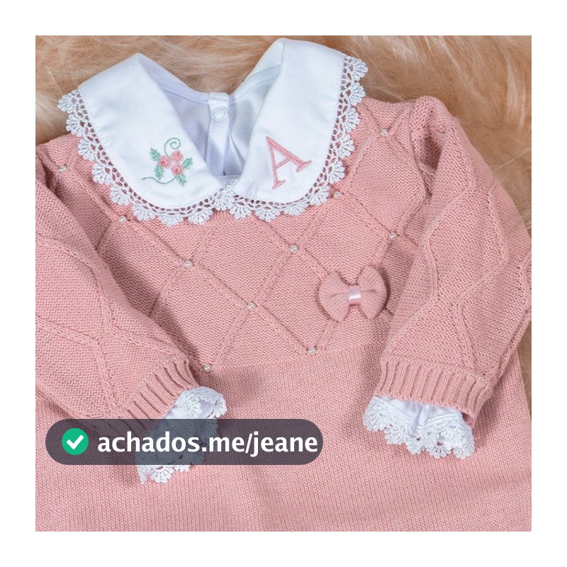 Macacão Tricot  Saída Maternidade com Body Personalizado Menina