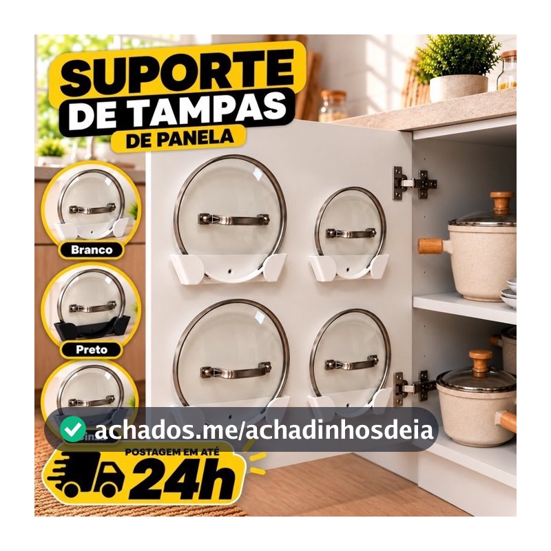 Kit Suporte para Tampa de Panela 4 Unidades Organizador Porta Tampa Adesivo Sem Furo Armário Cozinha Resistente