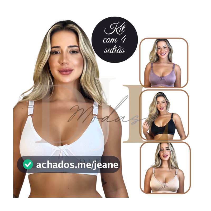 Kit 4 REFORÇADO Sutiãs Sustentação Sem Bojo Alça Larga Soutien Reforçado Microfibra Sutian Varejo