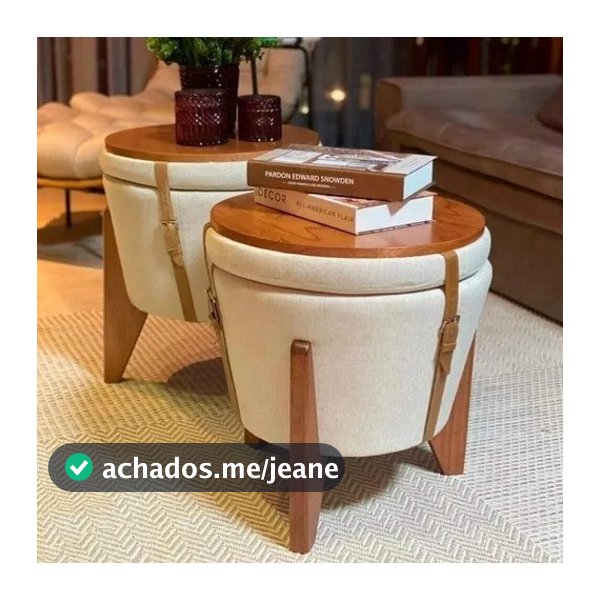Promoção 2 Puff Baú Rustico Pés Madeira Mesinha de Centro Banco Banqueta Decorativo