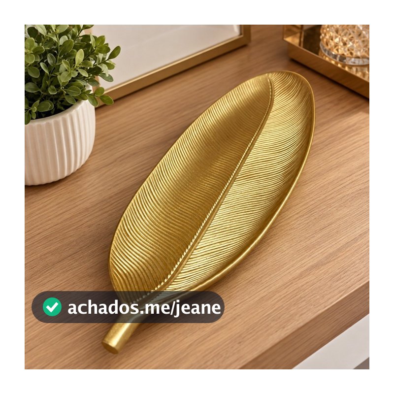 Bandeja Decorativa Folha Dourada MDF 40Cm
