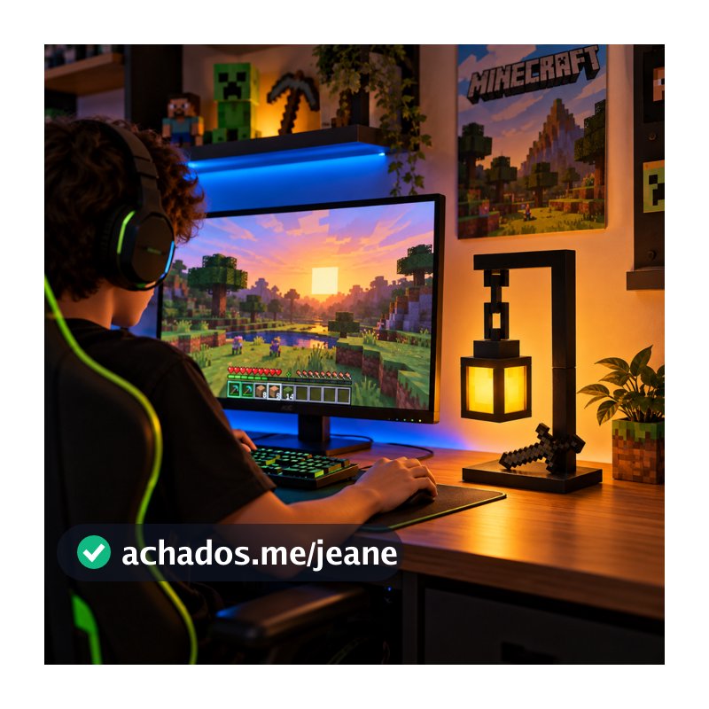 Luminária Minecraft LED Pixelada Com Suporte De Mesa E Corrente 3D Para Decoração Gamer