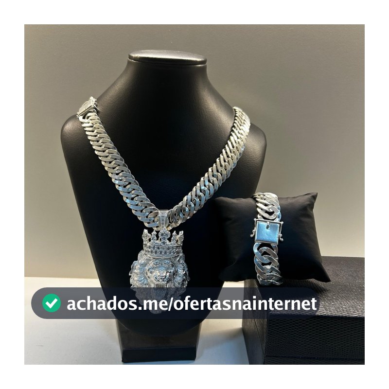 KIT CORRENTE E PULSEIRA GOURMET DUPLA 20MM LAMINADA BANHADO A PRATA COM PINGENTE