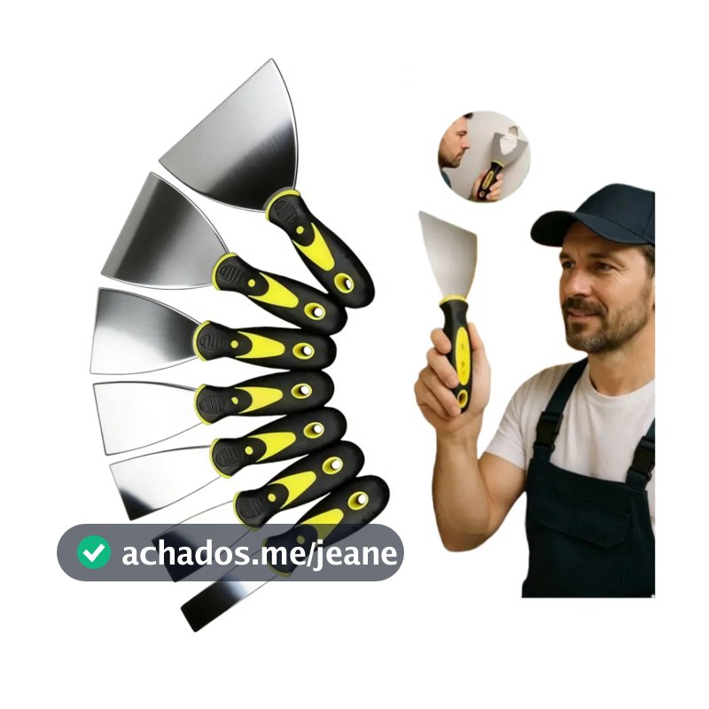 Kit Espátula Aço Inox Pintura Reforma Raspar Gesso Massa Corrida Pintor Drywal 7 Peças Cabo Emborrachado