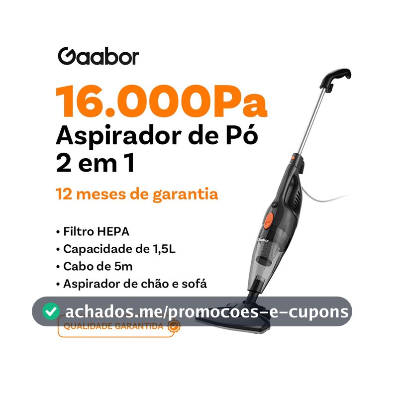 Gaabor Aspirador de pó portátil 2 em 1 com fio e haste de pressão sucção forte de 16000Pa dust off GVCW-M15A