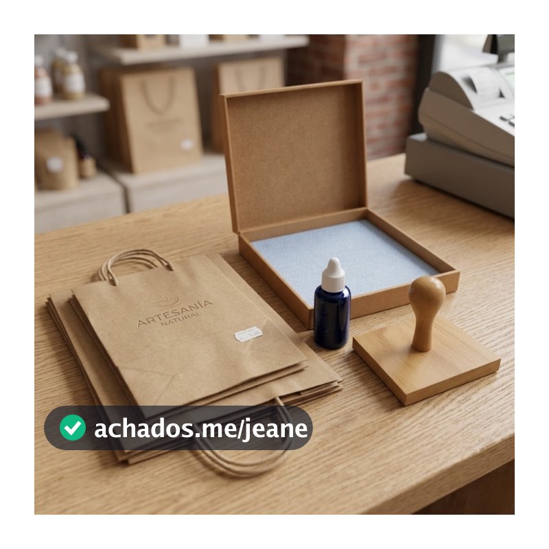 Kit Carimbo Personalizado Para Sacola Kraft + Almofada + Tinta Logo Loja Embalagem