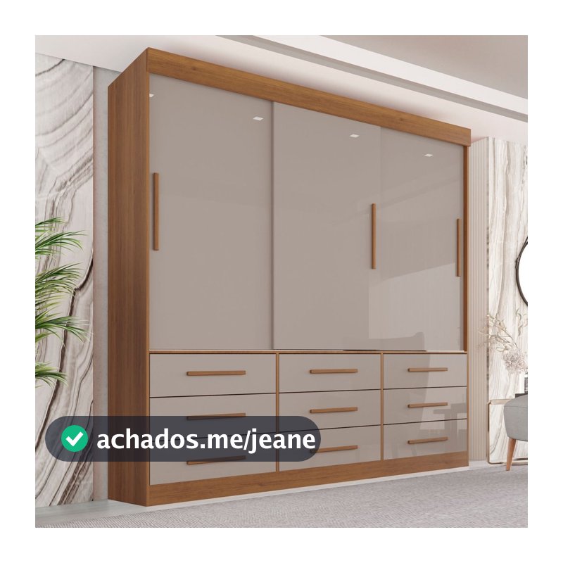 Guarda-Roupa Casal 3 Portas 9 Gavetas Luana Cinamomo/Off-White Cinamomo/Off White
