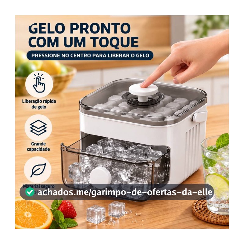 Forma de Gelo Manual com Coletor e Tampa Fácil de Desenformar Grande Capacidade