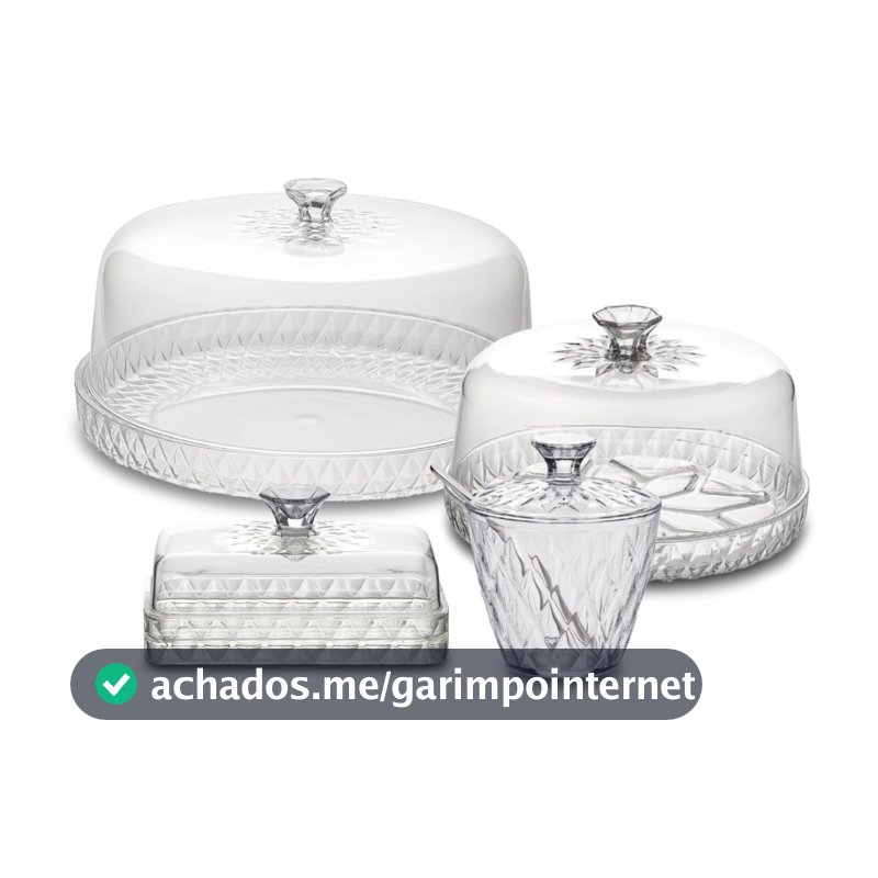 Kit Cozinha Mesa Posta Glamour Café da Manhã Queijeira Manteigueira Açucareiro Boleira Plasútil