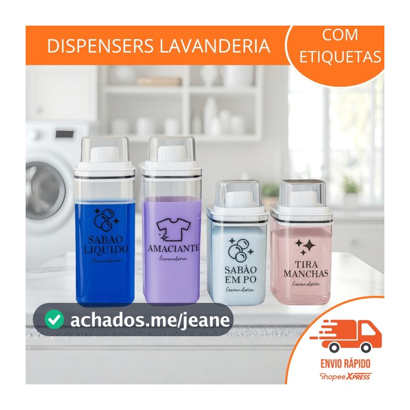 Dispenser Organizador Lavanderia 2,3 litros ou 1,5 Litros Acrílico - Amaciante, Sabão em Pó e Liquido, Tira Manchas