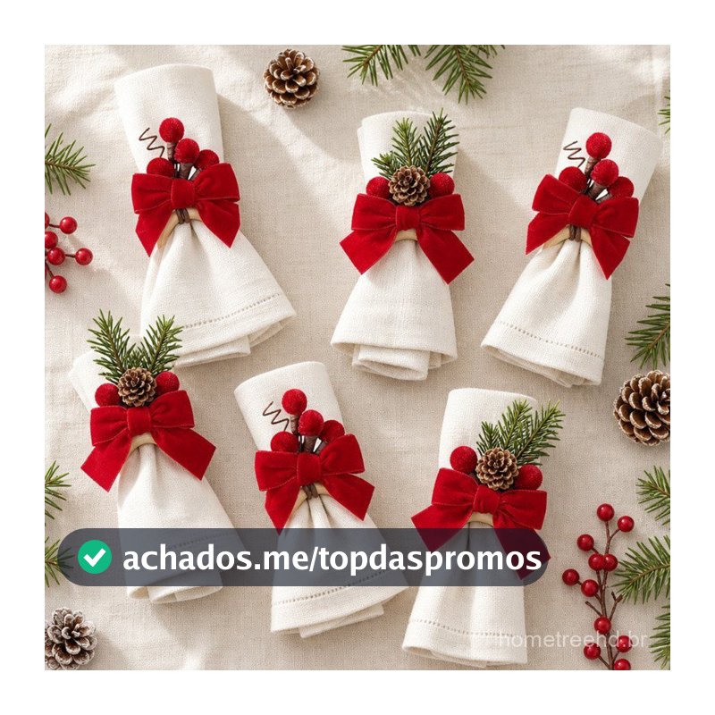 Anel de Guardanapo de Natal Laço de Fita Kit 6 Unidades