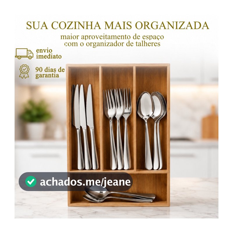 Organizador De Talheres Bambu Resistente Gaveta Extensível 4 Divisórias Cozinha