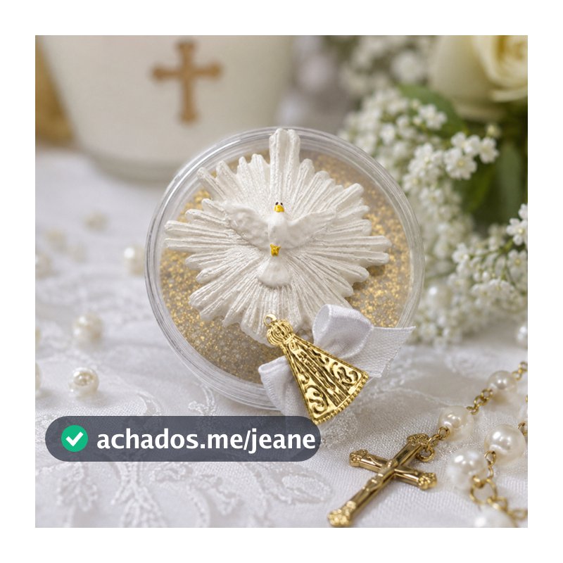 Lembrancinhas para montar 10 latinha + 10 mini terço + 10 tela +10 aplique batismo