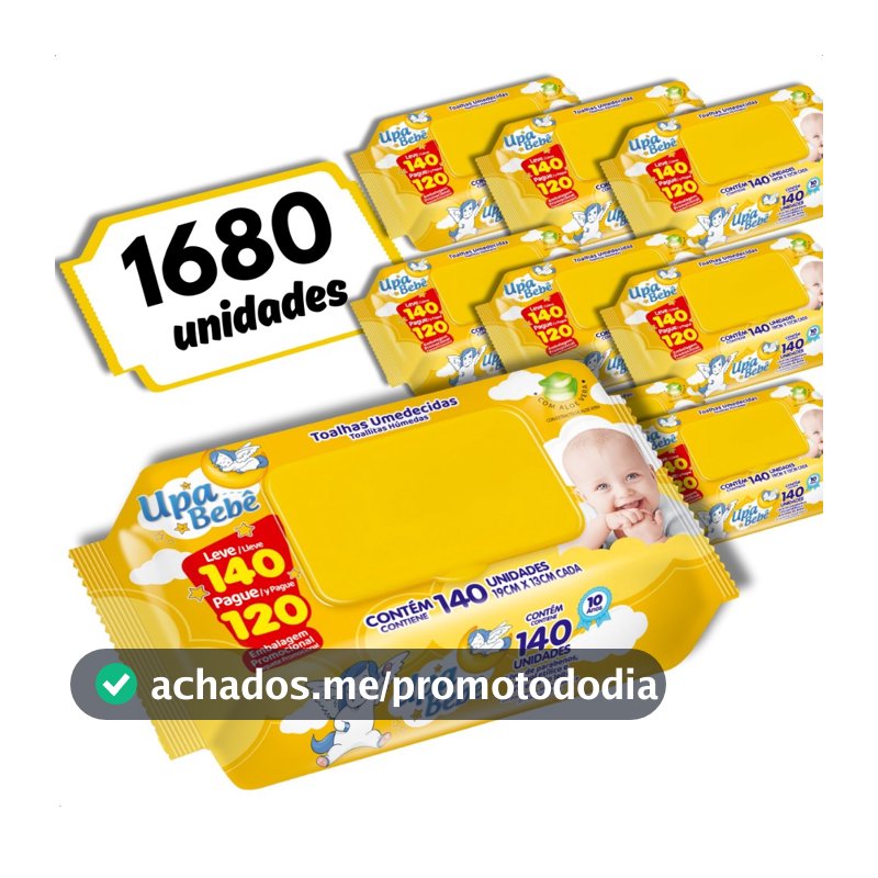 Kit 12 Toalhas Umedecidas Upa Bebê Flip Top 140un (1680)
