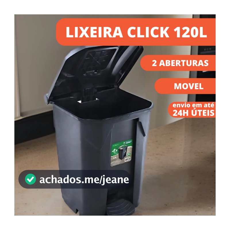 Lixeira Container Click 120L Preta Grande C/ Rodas e Pedal Tipo Gari - Condomínio Escritório Área Externa