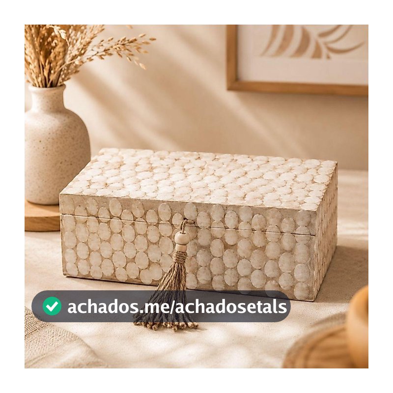 Caixa Decorativa de Madeira Off-White 30,5x16,5x14,5cm Decoração Casa
