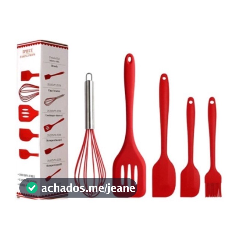 Kit 5 Peças Utensílios de Cozinha Silicone Colher Espátula Fue Espátula Pequena Pincel