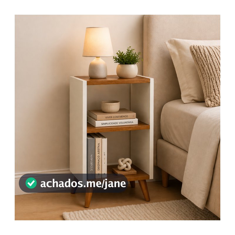 Mesa de Cabeceira Lateral Pequena Retrô 2 Nichos Moderna Compacta Quarto Decorativa Multiuso