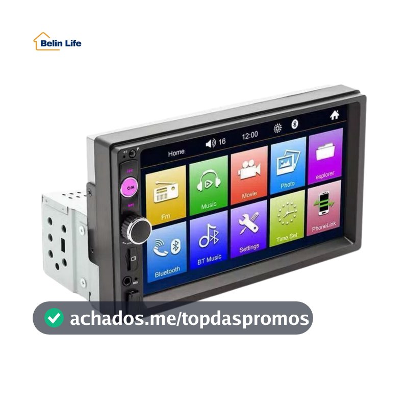 Central Multimídia Automotiva 7” Touch Screen Bluetooth Espelhamento Android
