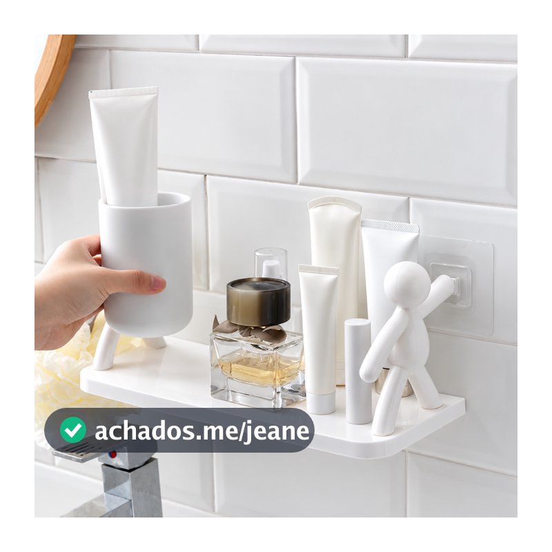 Prateleira Organizadora de Parede Adesiva Multiuso Decorativa com Suporte Boneco para Banheiro Cozinha Quarto
