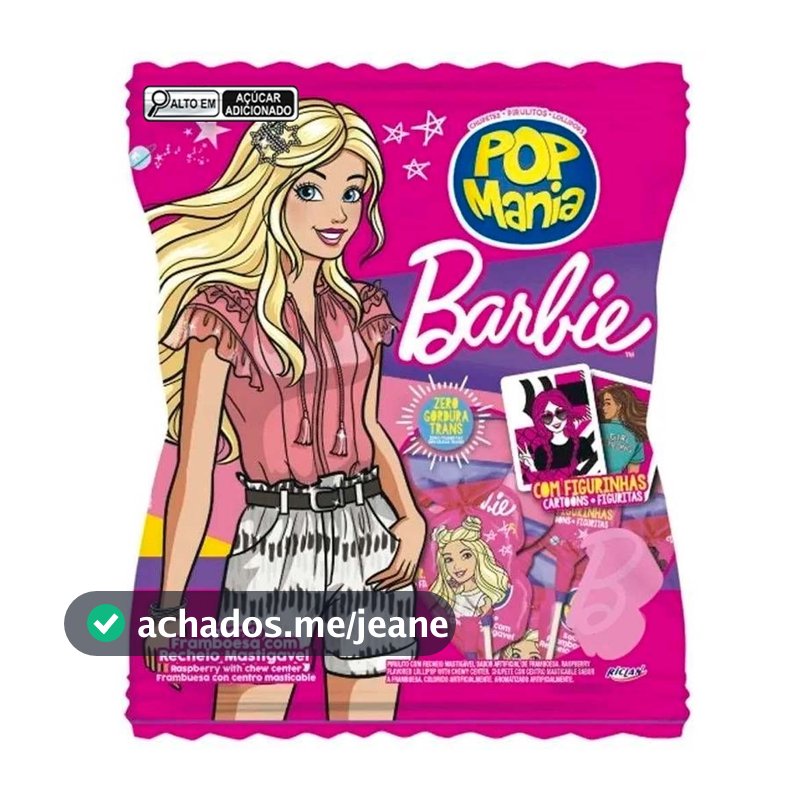 Pirulito Pop Mania Barbie Framboesa Recheio Mastigável 500g - Riclan