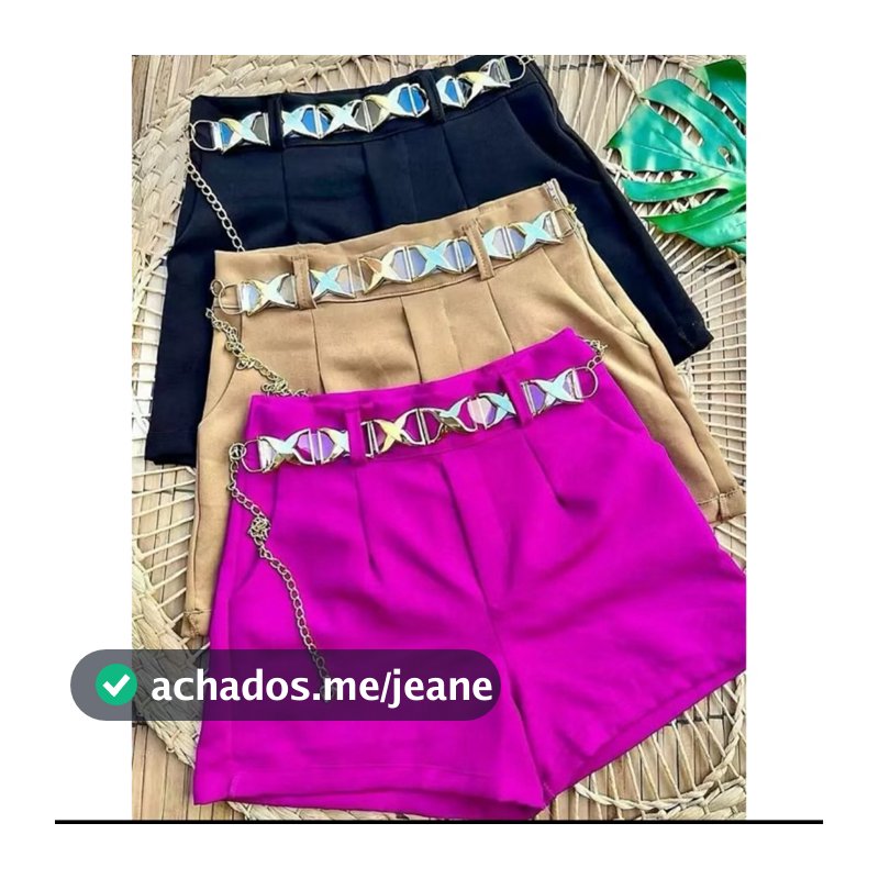 Short Feminino Estiloso Alfaiataria Cintura Alta  com Cinto Corrente Tendência Verão