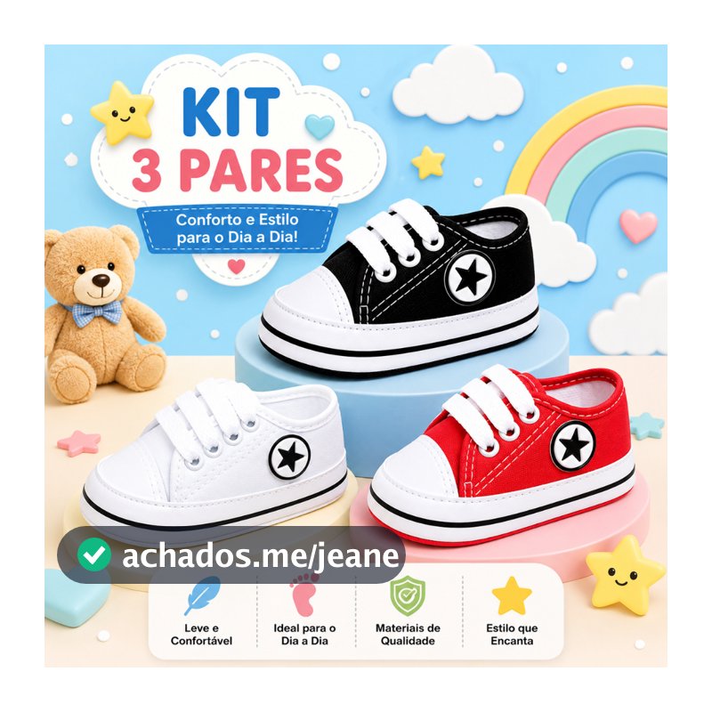 Kit 3 pares de tênis  unisex para bebê