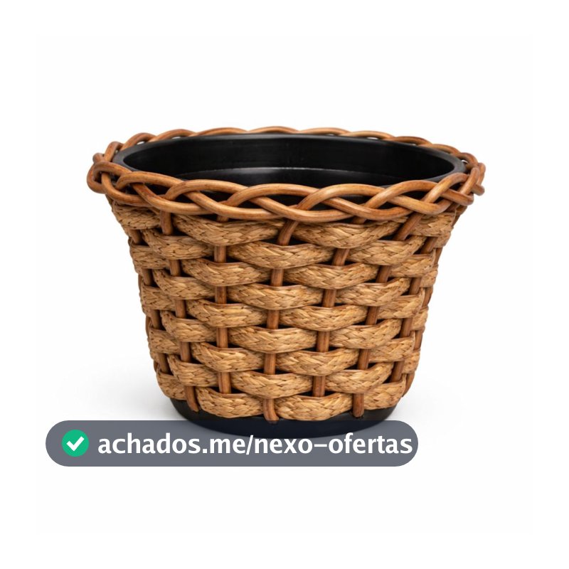 Vaso Cachepot Trançado Marrom Fibra Sintética Vime - Médio