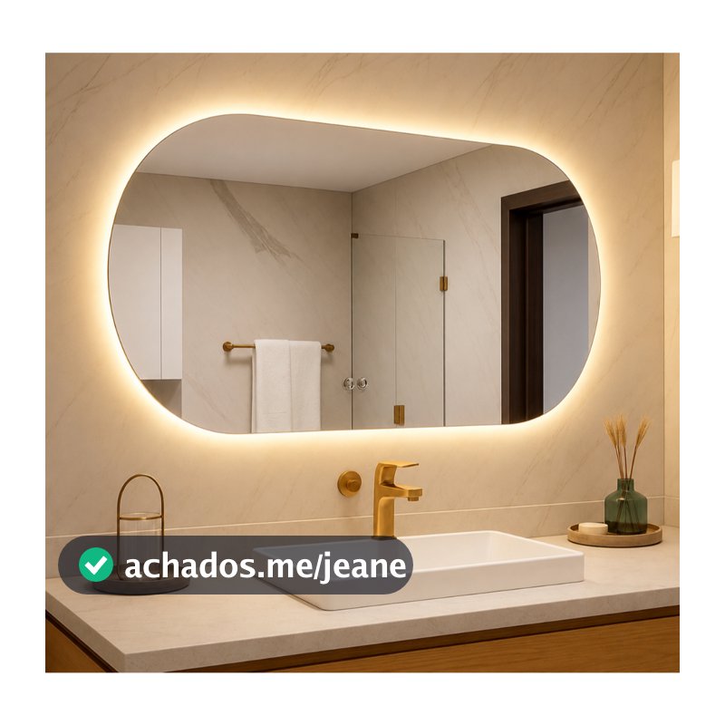 Espelho Oval Orgânico LED Luz Quente e Fria 80x50 e 40x50 Banheiro Lavabo Penteadeira Quarto Sala Iluminado Parede