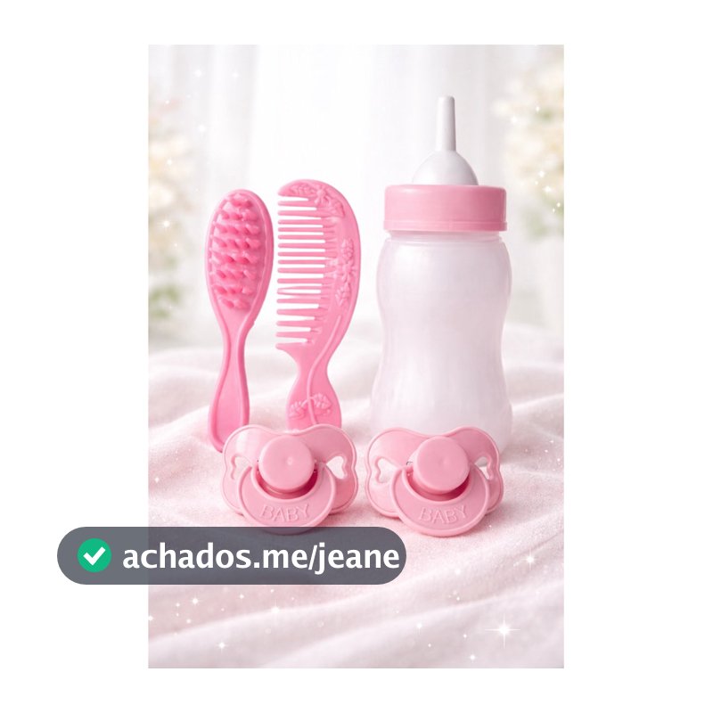 Kit Acessórios Boneca Reborn Rosa Coração Mamadeira 13cm /Pente /Escova 2 Chupetas Infantil