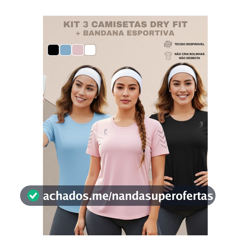 Kit 3 Camisetas Femininas Dry Fit Academia Fitness Corrida Treino Esportivo Confortável Ptoteção Uv+