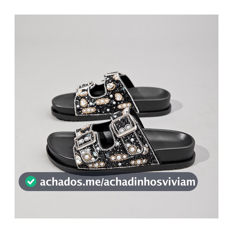 Papete feminina Pérolas de strass de luxo sandália diferente feminina com fivela