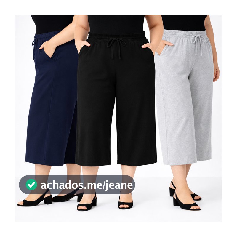 Calça Feminina Pantacourt Plus Size G1 AO G3  Canelada Premium Bolso Cintura Elástico Moda Feminina