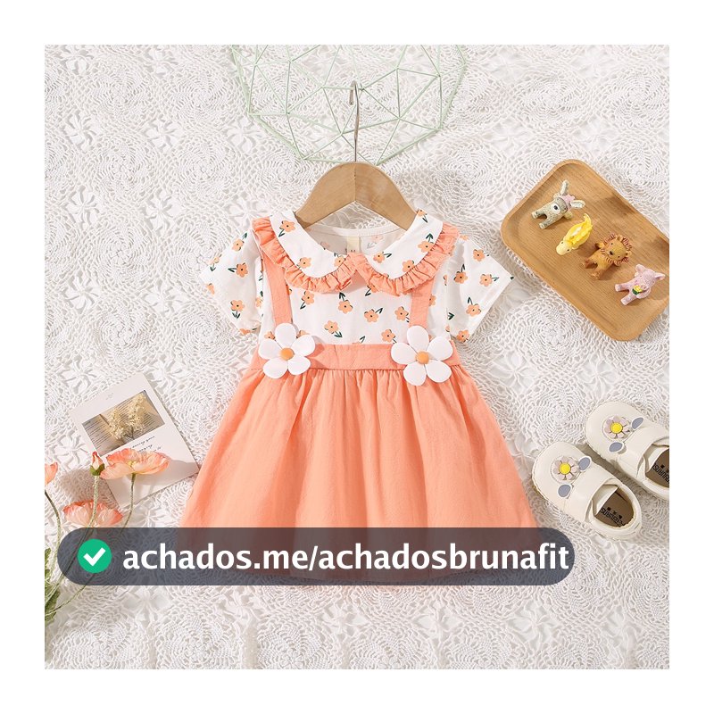 Summer New Rural Style Baby Girl Vestido De Manga Curta , Pequenas Peças Falsas Floral De Roupas Infantis (6 Meses-2 Anos)