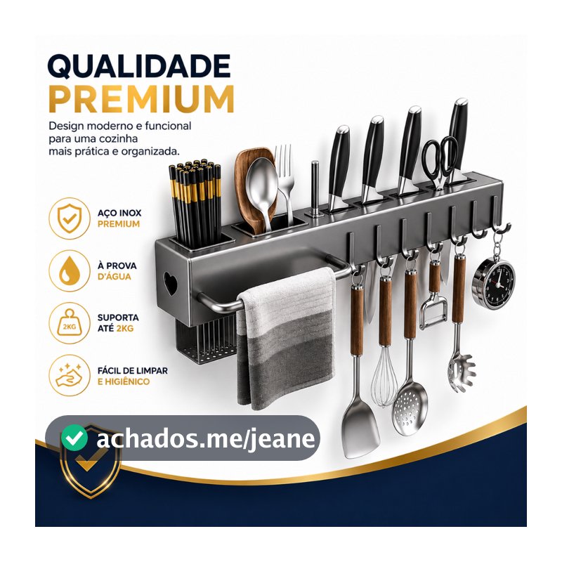 Suporte Para Facas Utensílios de Cozinha com Ganchos Porta Talheres Parede Aço Carbono