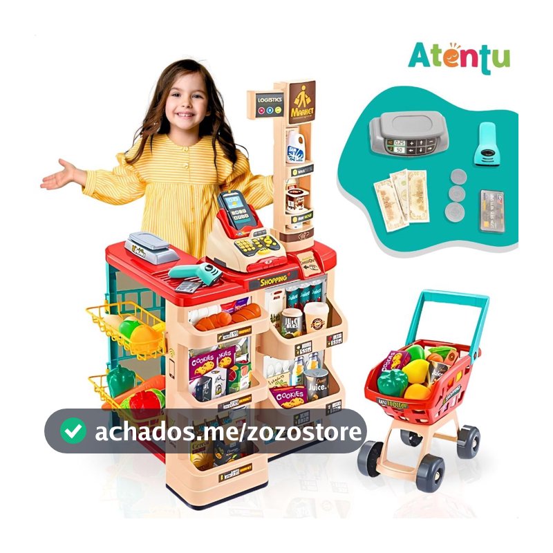 Mini Mercado Infantil Caixa Registradora e Carrinho 48 peças