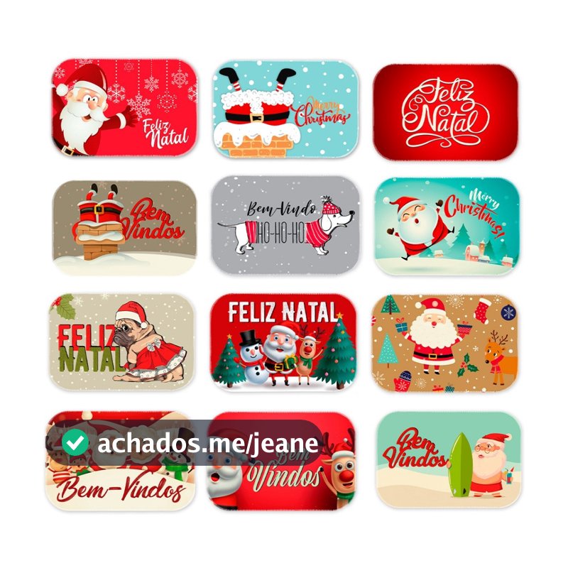 Tapete Entrada de Porta Natal Emborrachado - 34cm x 60cmVárias Estampas com Papai Noel, Feliz Natal