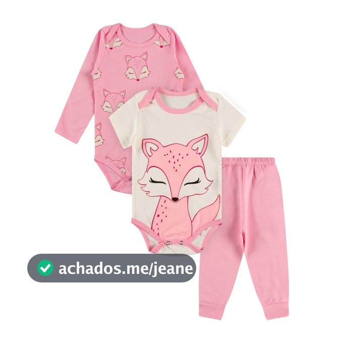 Kit Roupa De Bebe 3 Peças Body Manga Longa e Curta e Calça Algodão Menina
