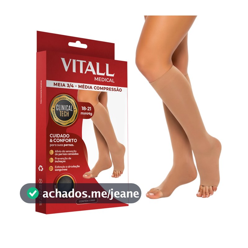 Meia 3/4 Vitall Medical Média Compressão 18-21 mmHg Sem Ponteira Feminina