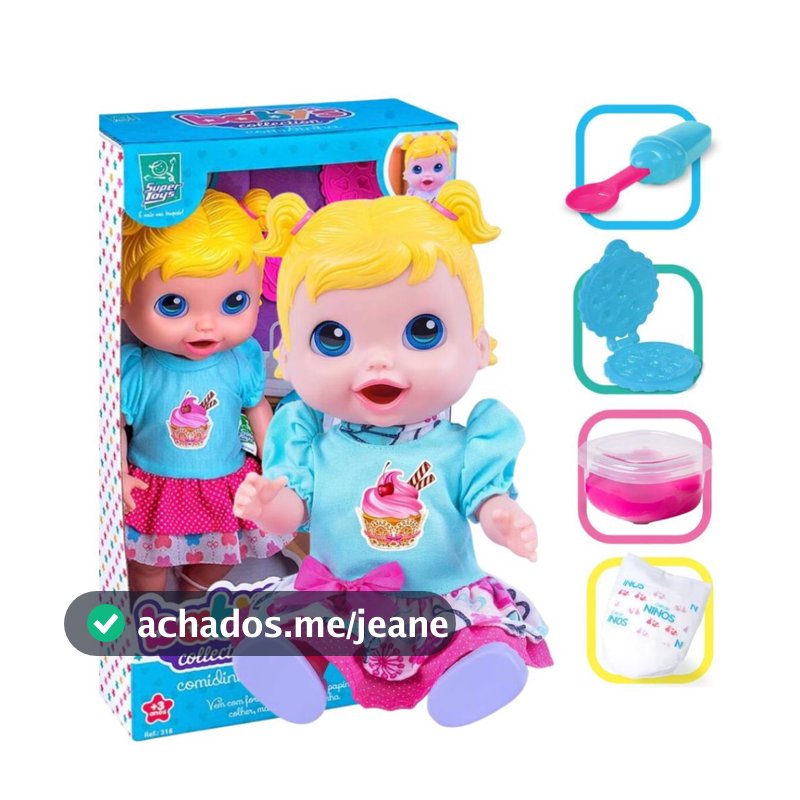 Boneca Baby Comidinha Alive Menina Come E Faz Caquinha C/Acessórios Original Super Toys