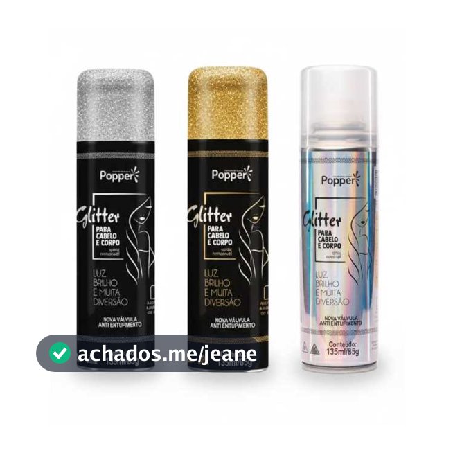 Spray Glitter Popper Prata e Dourado Cabelo Corpo e Roupa 135ml