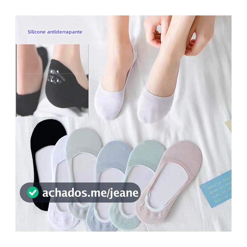 3/6/12 pares de meias femininas de algodão invisíveis antiderrapantes de silicone tamanho 35-40