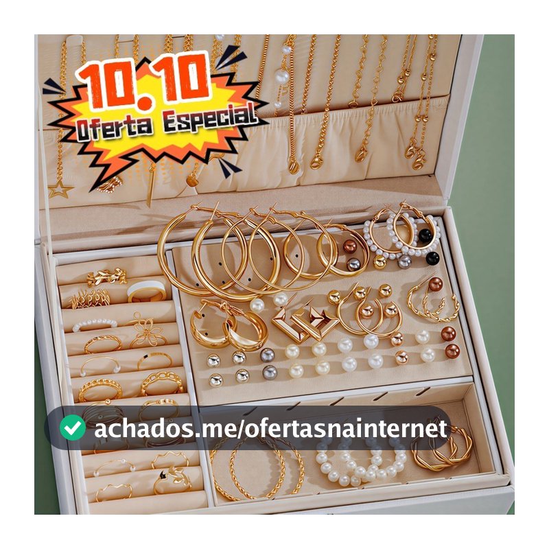 Conjunto de Joias Femininas 58 Peças - Colares / Brincos / Anéis , Dourados , A Prova d'Água , Presentes para Mulheres