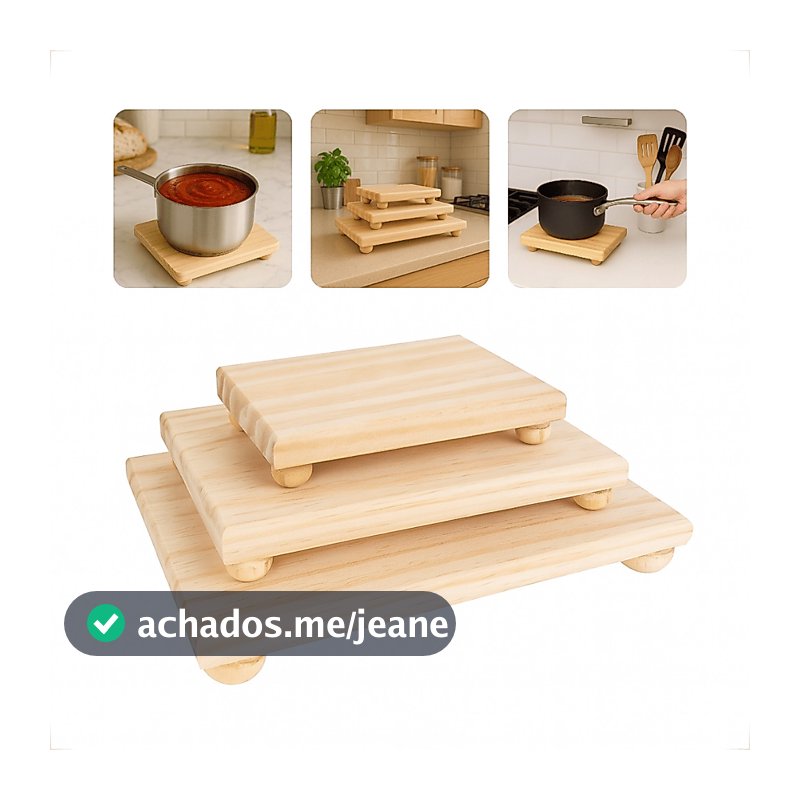 Trio de Bandeja Suporte de Mesa de Madeira Natural Servir Organizar e Decorar