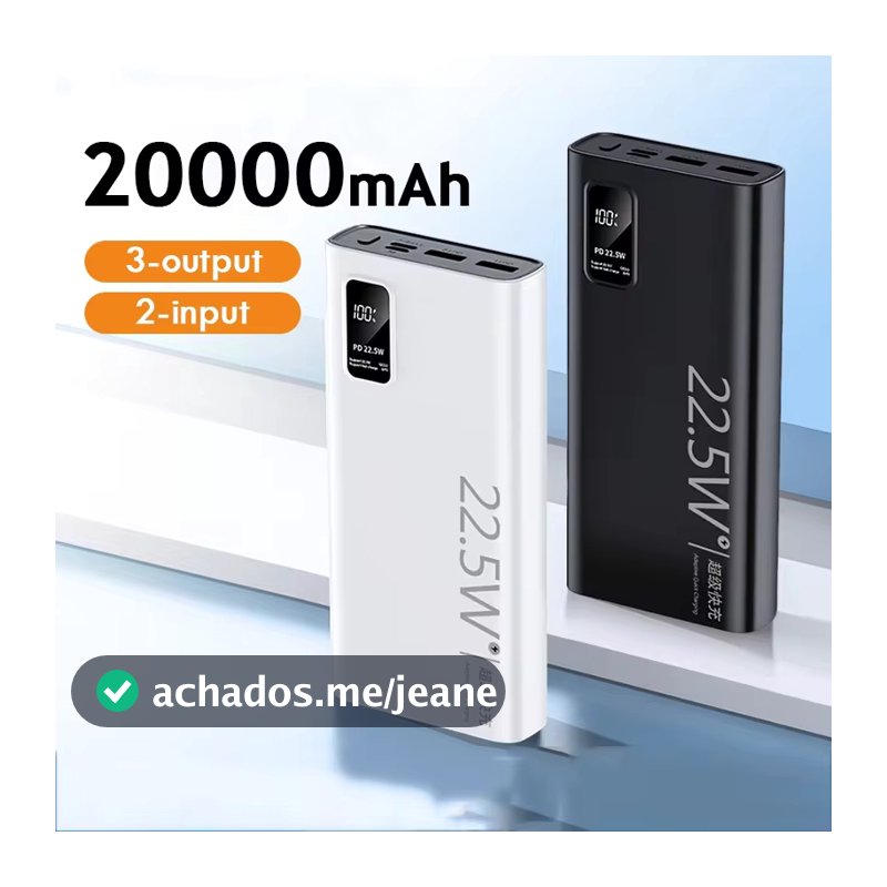 Carregador Portátil 20000mah grande capacidade power bank 22.5w rápido portátil bateria Com Tela Lcd 100% Original