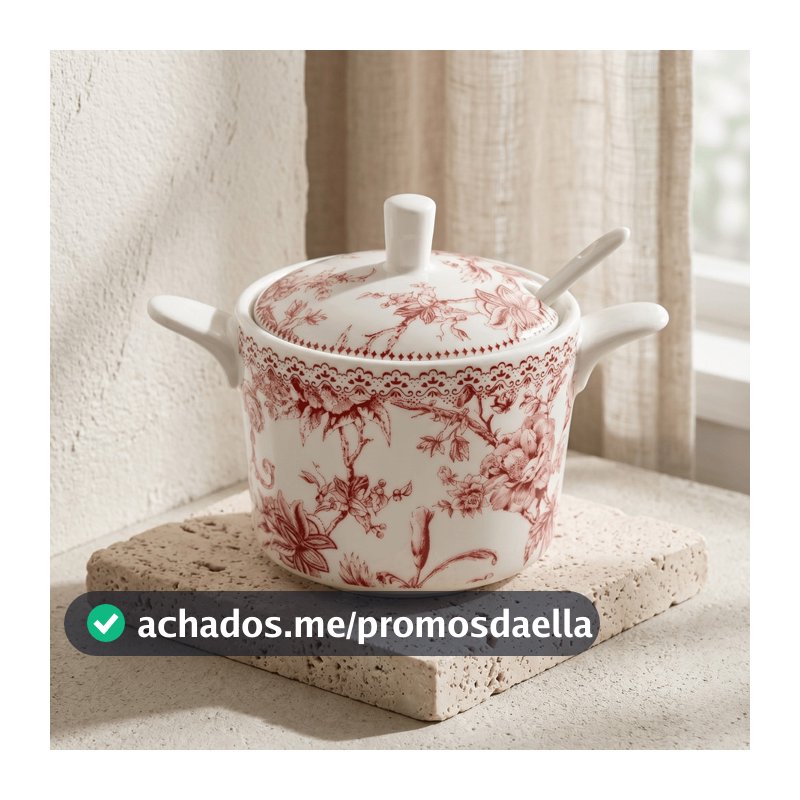 Açucareiro De Porcelana Com Colher Tampa Hortensia Floral Bordo Mesa Posta Cafe Da Manha Luxo 280ml