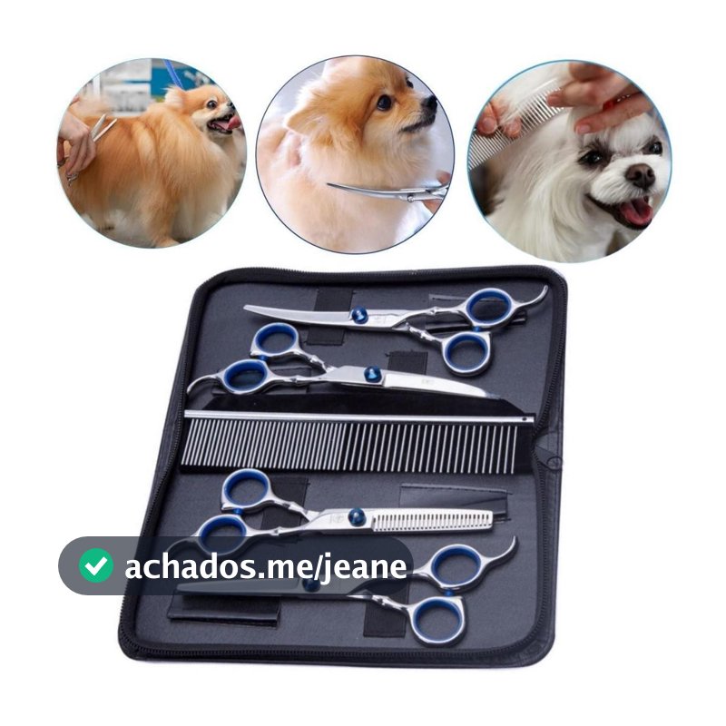 Kit 5 em 1 Tesoura Profissional para Gatos e Cães - Cabeleireiro e Barbeiro para Pets